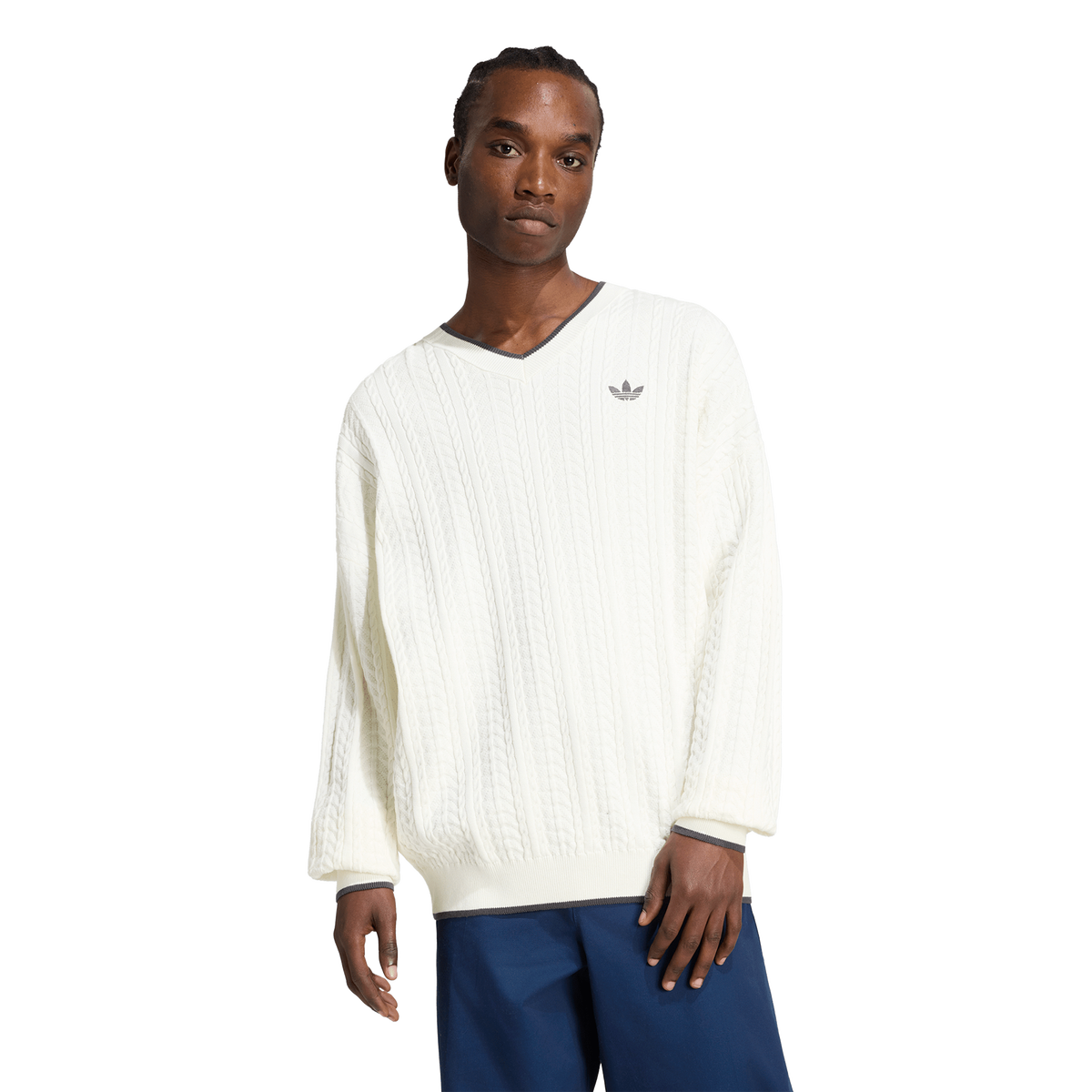 adidas Cable Knit V-neck Men's Sweatshirt - White