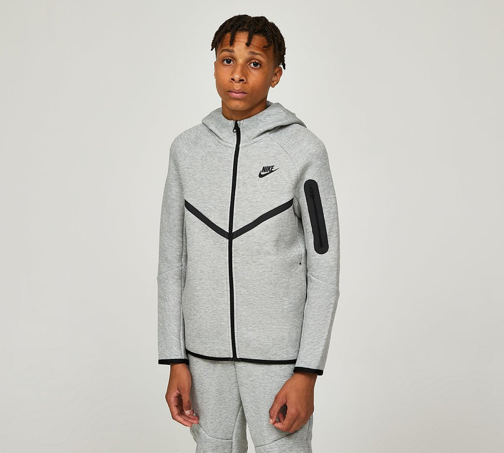 Nike Junior Tech Fleece Full Zip Hoodie - Dark Grey Heather Light Grey