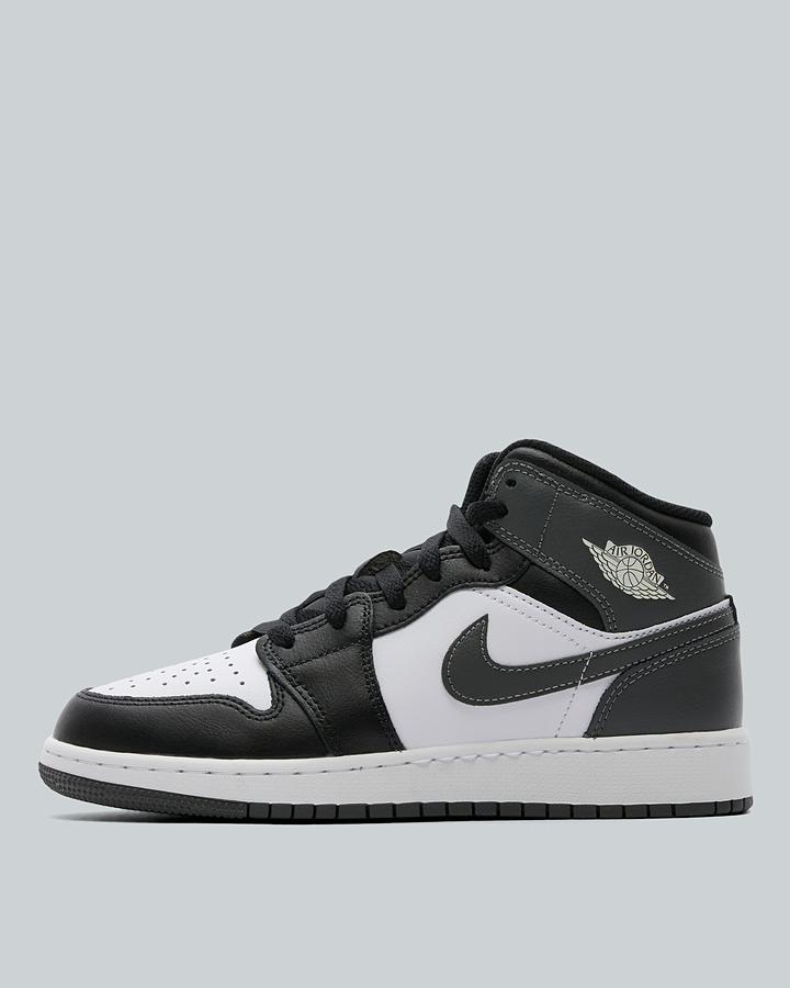Jordan Junior Air Jordan 1 Mid Trainers - Black Iron Grey White
