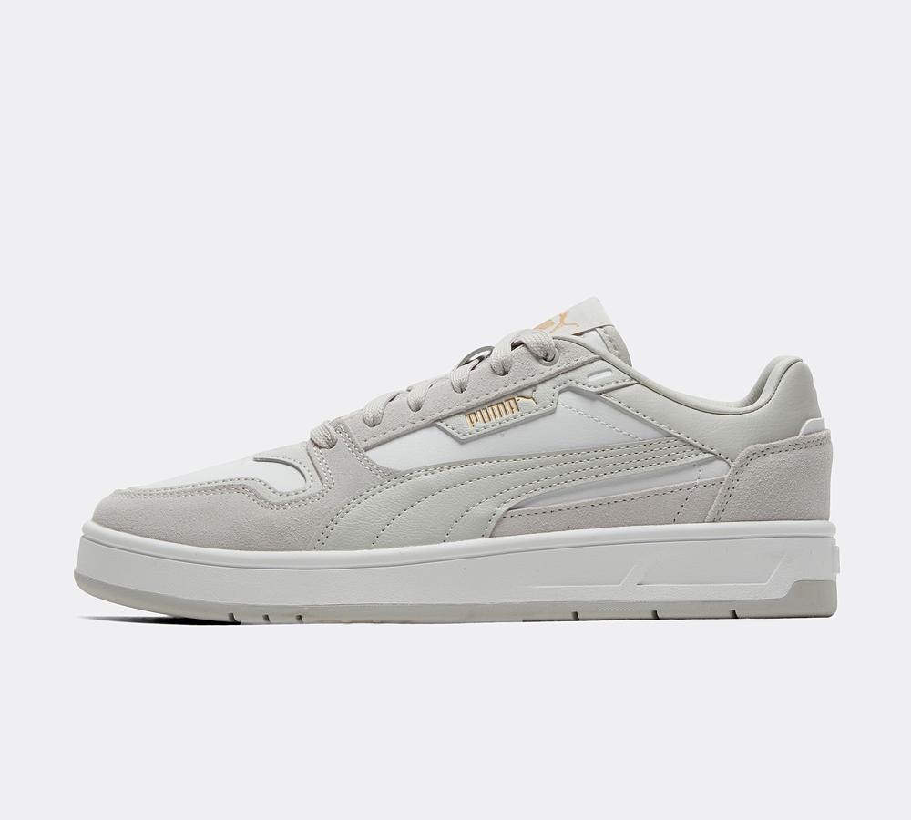 Puma Junior Court Classic Trainers - Puma White Glacial Grey Puma Gold