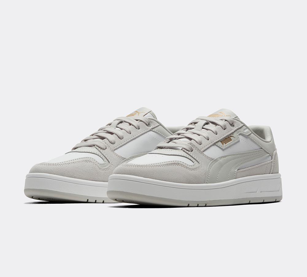Puma Junior Court Classic Trainers - Puma White Glacial Grey Puma Gold