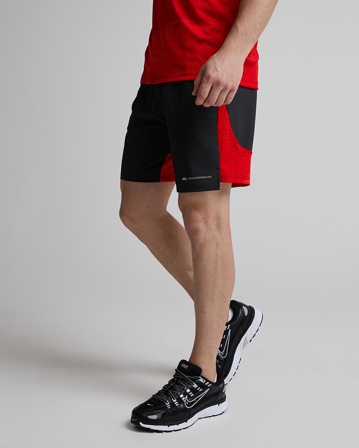 Monterrain Men's Divide Woven Running Short - Black/Blaze Red