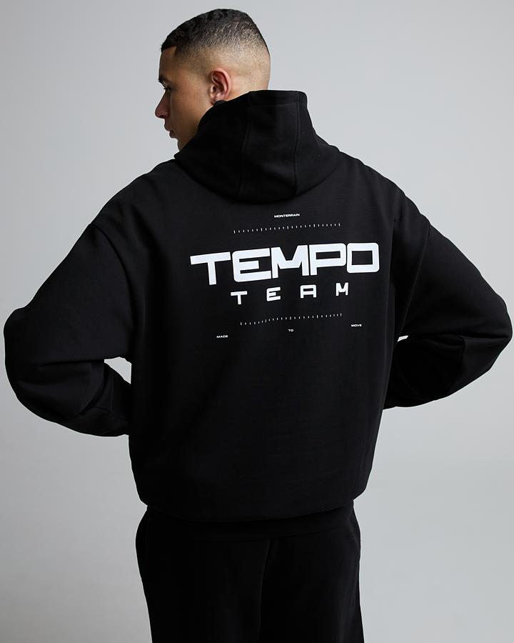 Monterrain Men's Tempo Team Overhead Fleece Hoodie - Black/Optic White