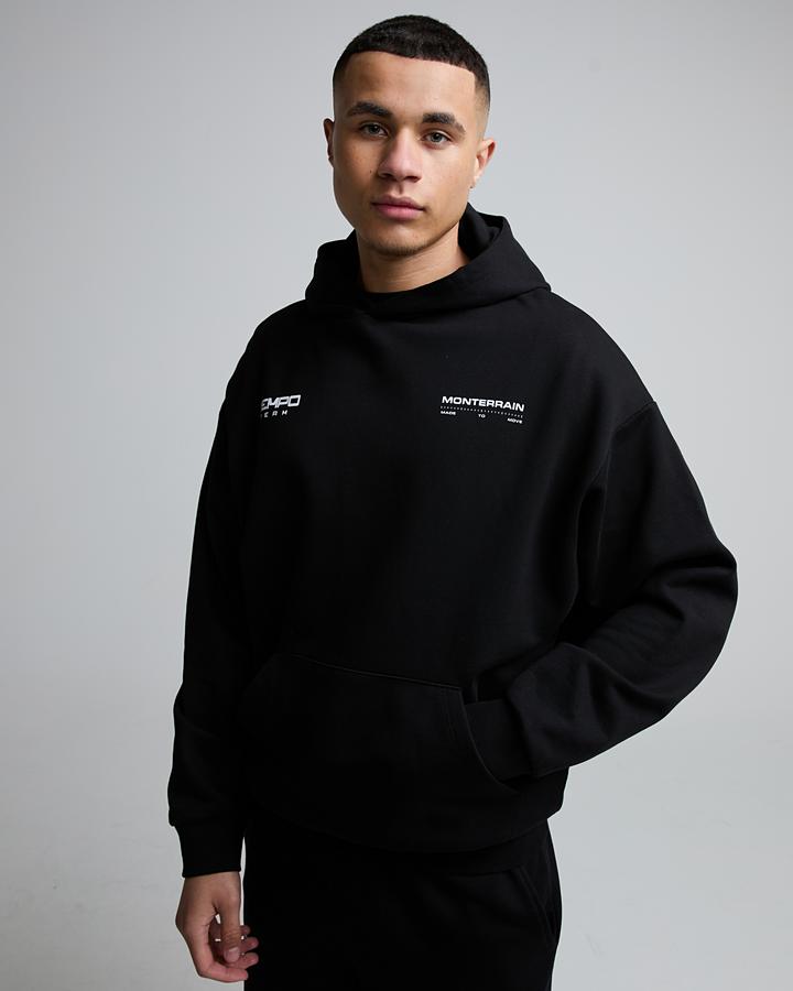 Monterrain Men's Tempo Team Overhead Fleece Hoodie - Black/Optic White