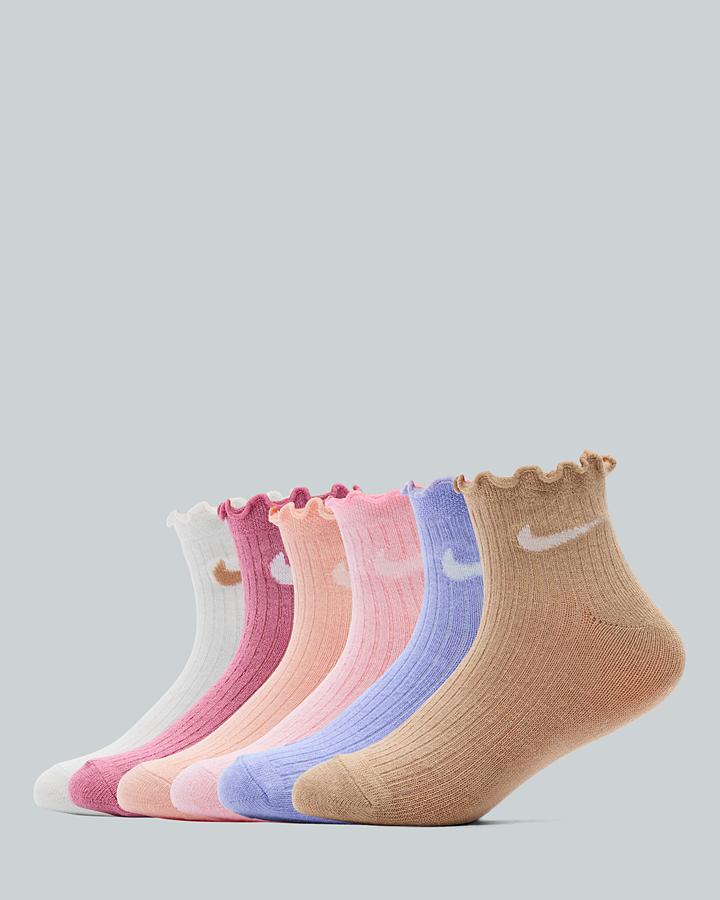 Nike Junior 6 Pack Lettuce Welt Ankle Sock - Medium Soft Pink Arctic Orange Peony