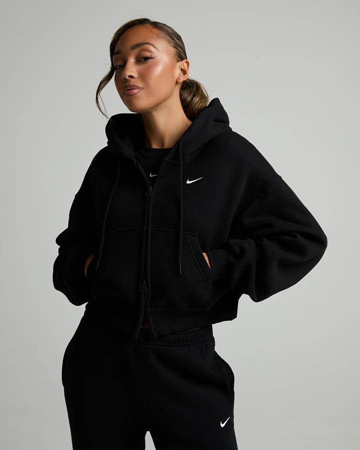 Nike Women's Studio Fleece Medium Weight Oversized Crop Hoodie - Black