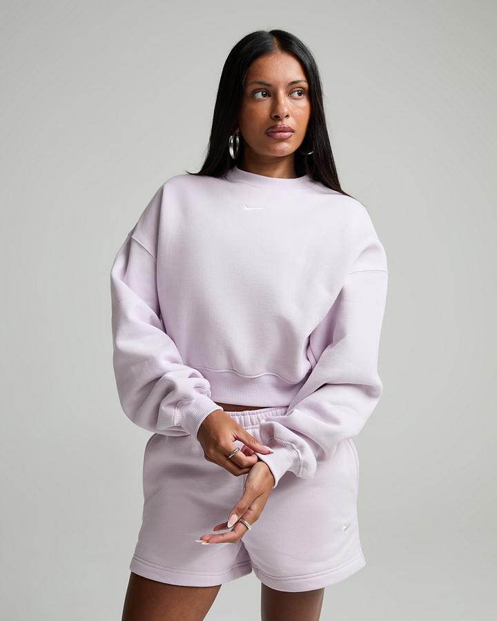 Nike Women's Studio Fleece Mid Weight Oversized Crop Sweatshirt - Bleached Lilac/Sail