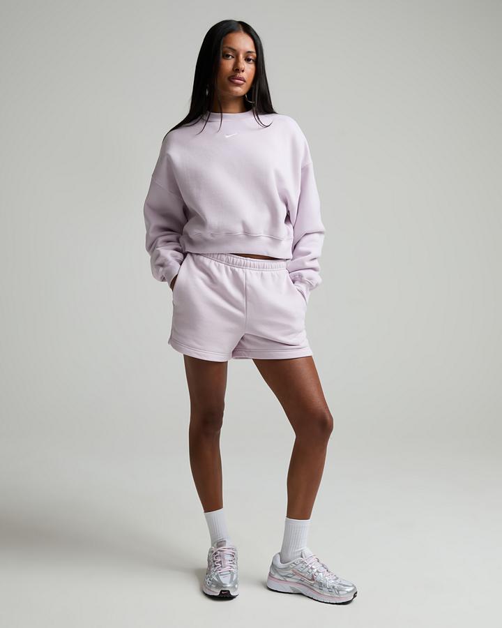 Nike Women's Studio Fleece Mid Weight Oversized Crop Sweatshirt - Bleached Lilac/Sail