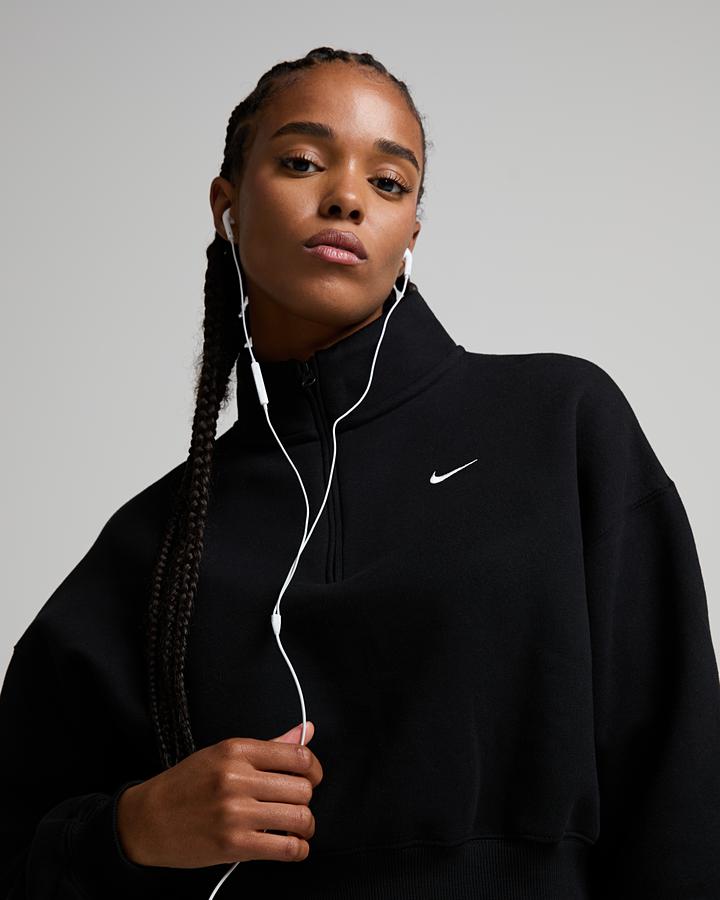 Nike Women's Studio Fleece Crop Quarter Zip Sweatshirt - Black
