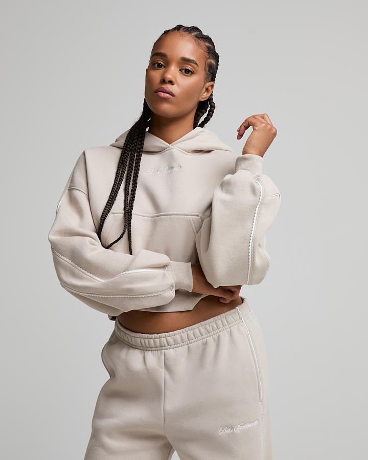 Nike Women's Studio Fleece Medium Weight Cropped Hoodie - Cream Ii/Sail/Cream Ii