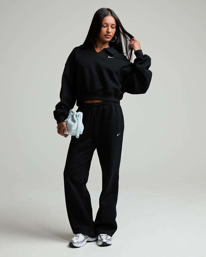 Nike Women's Studio Fleece Oversized Crop Polo - Black