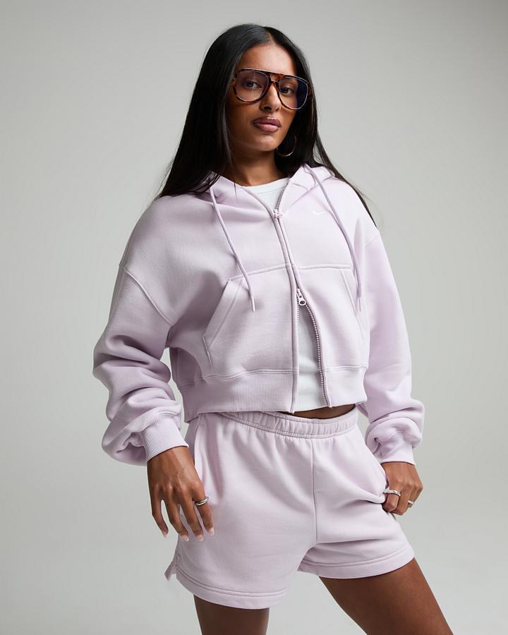 Nike Women's Studio Fleece Medium Weight Oversized Crop Hoodie - Bleached Lilac/Sail
