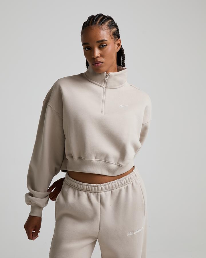 Nike Women's Studio Fleece Crop Quarter Zip Sweatshirt - Cream Ii/Sail