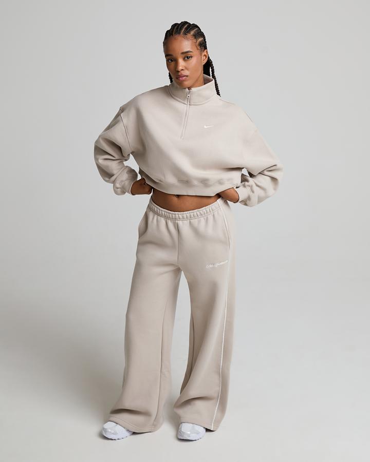 Nike Women's Studio Fleece Crop Quarter Zip Sweatshirt - Cream Ii/Sail