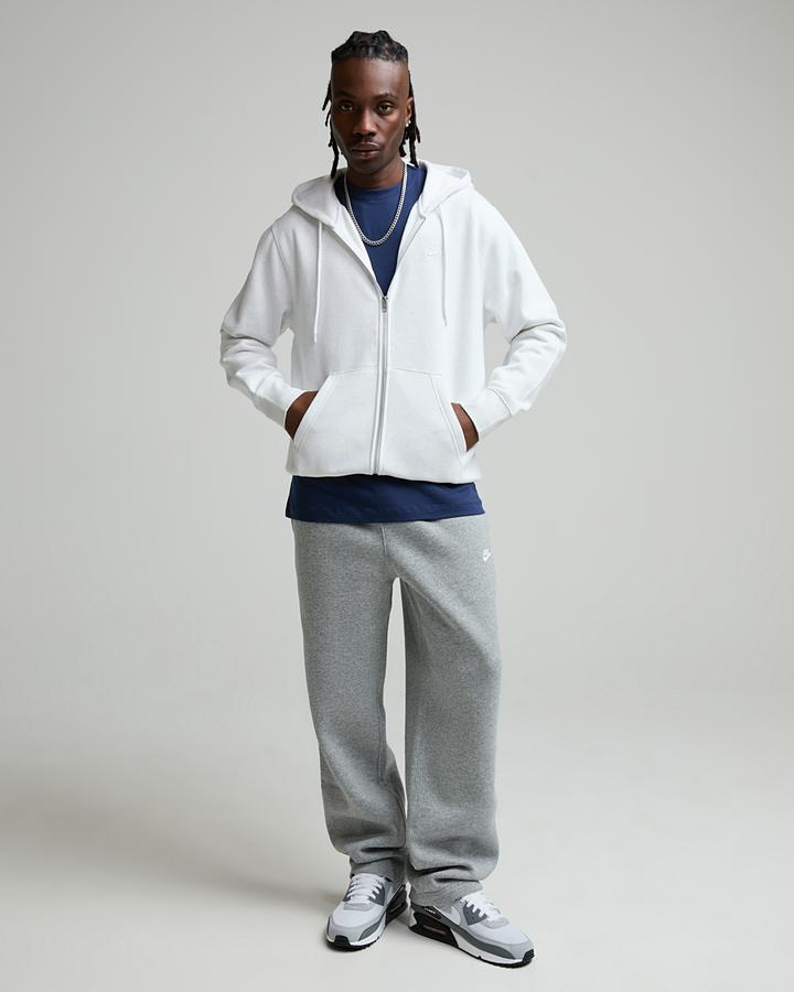 Nike Men's Club BB Full Zip Hoodie - Birch Heather/White