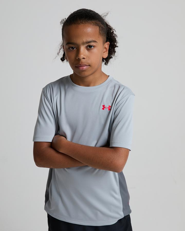 Under Armour Junior Tech Utility Short Sleeved T-Shirt - Mod Grey Castlerock Racer Red