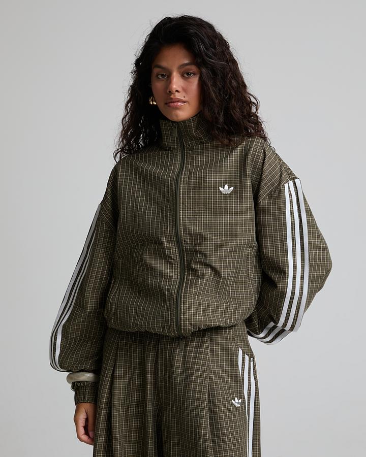 adidas Women's Micro Check Track Top - Olive Strata/Wonder Beige