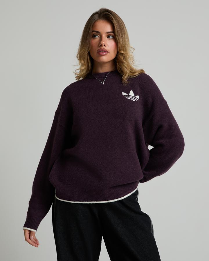adidas Women's ESS Knit Tipping Crew Sweat - Noble Red/Cream White