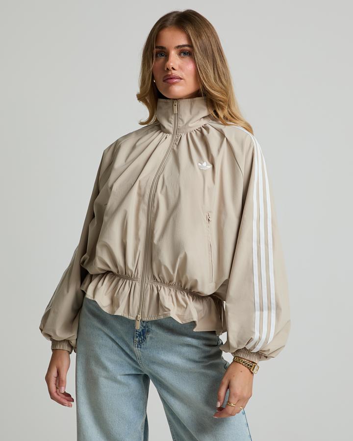 adidas Women's Blousy Oversized Funnel Neck Track Jacket - Khaki Three