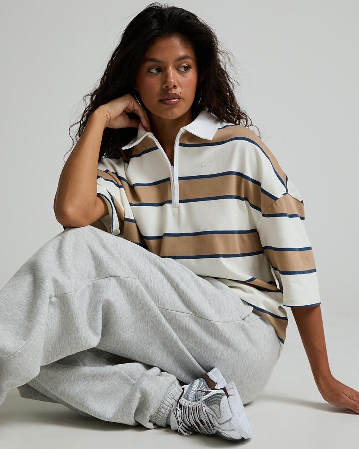 Nike Women's Novelty Stripe Polo Shirt - Pale Ivory/Hemp/Midnight Navy