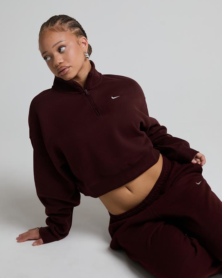 Nike Women's Studio Fleece Crop Quarter Zip Sweatshirt - Mystic Date/Sail