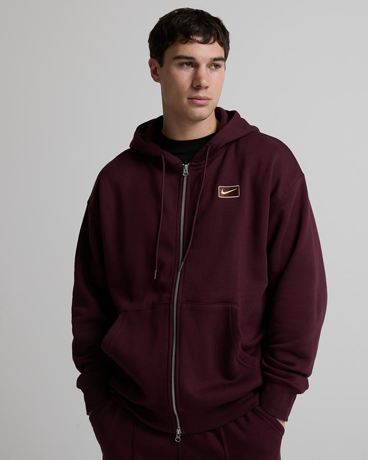 Nike Men's Street Fleece Full Zip Hoodie - Burgundy Crush