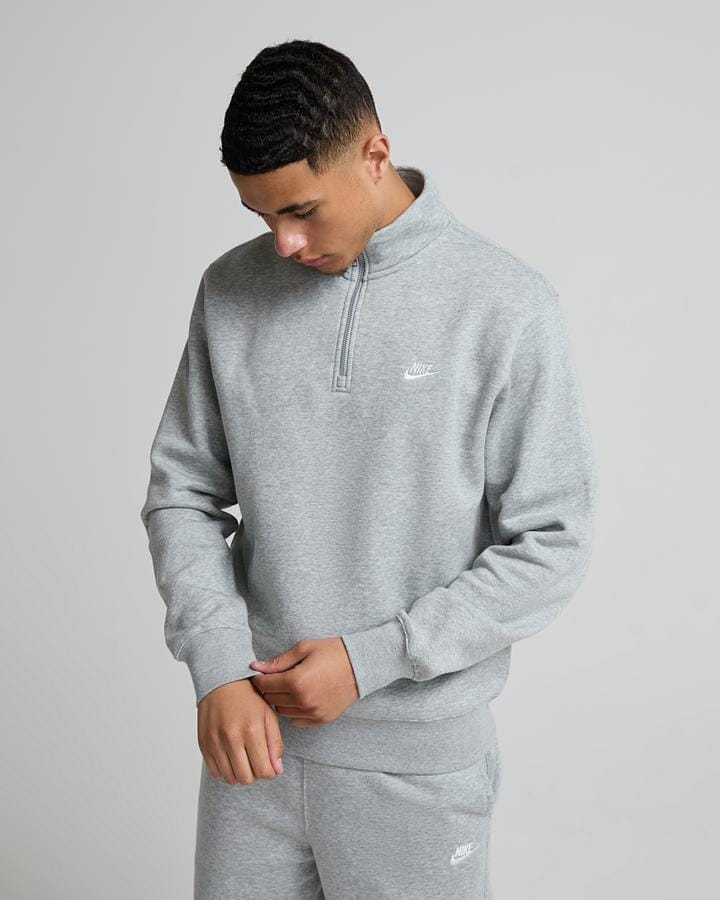 Nike Men's Club BB Quarter Zip Top - Dark Grey Heather/Light Smoke Grey/White