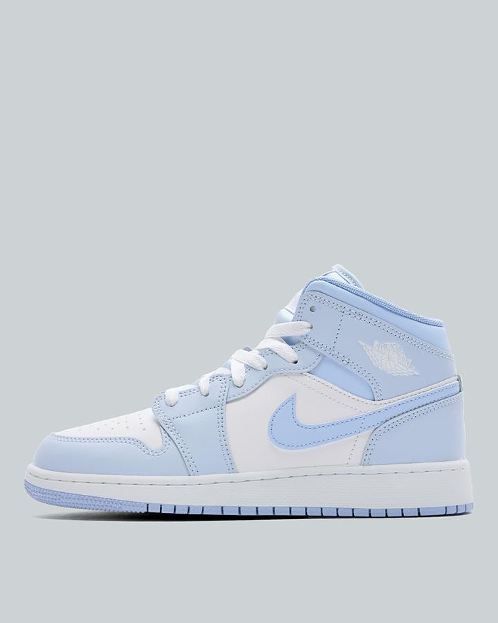 Jordan Junior Air Jordan 1 Mid Trainers - Hydrogen Blue White Aluminium
