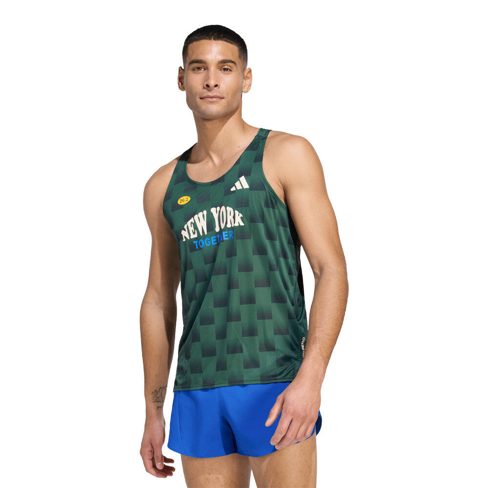 adidas Adizero NYC Men's Running Vest - Collegiate Green/Aurora Ivy