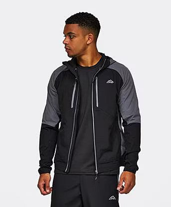 ALPYREX TARAX WOVEN FULL ZIP HOODIE - JET BLACK/ LAVA SMOKE