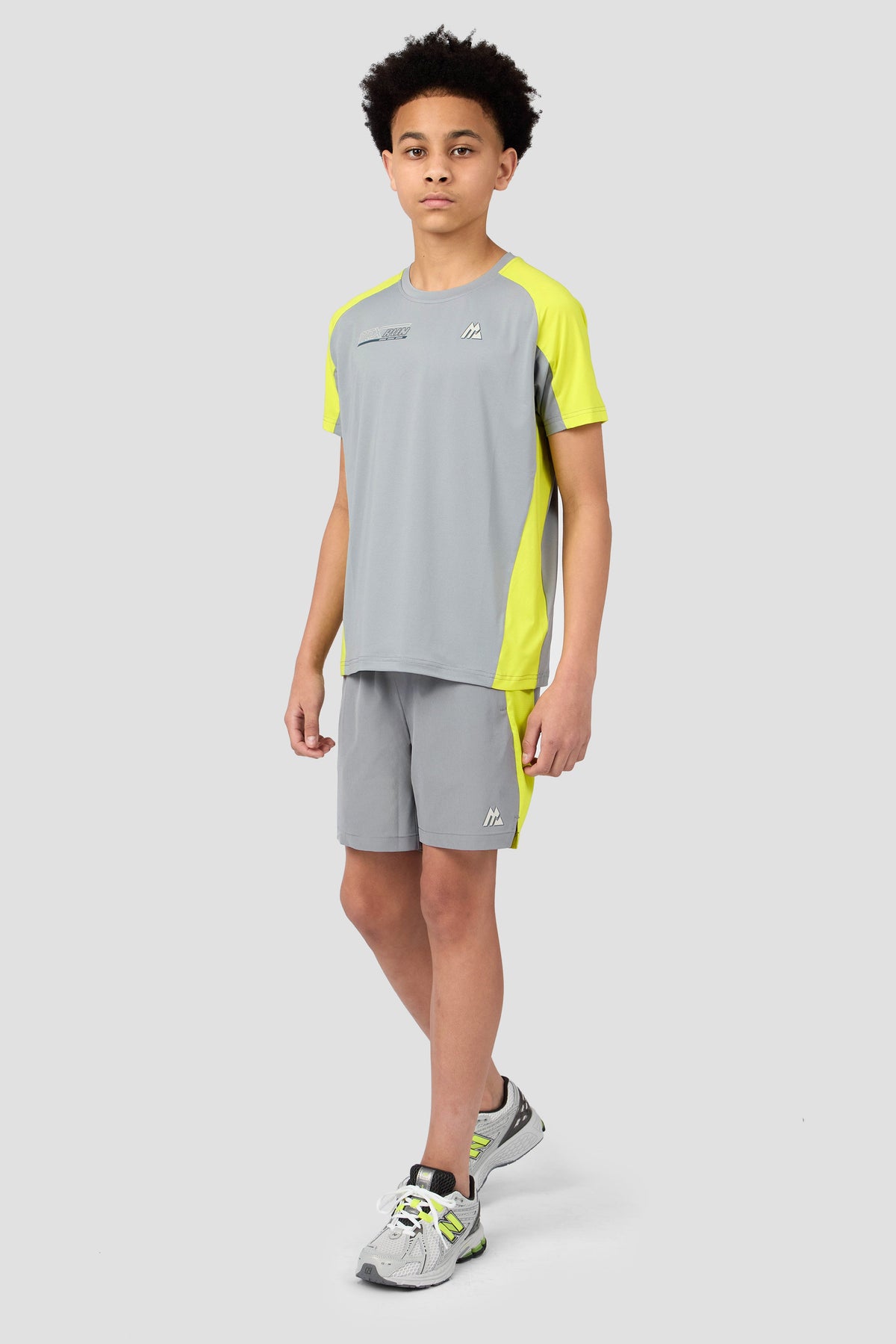 Montirex Junior MTX Run Turbo Short - Platinum Grey Electric Lime