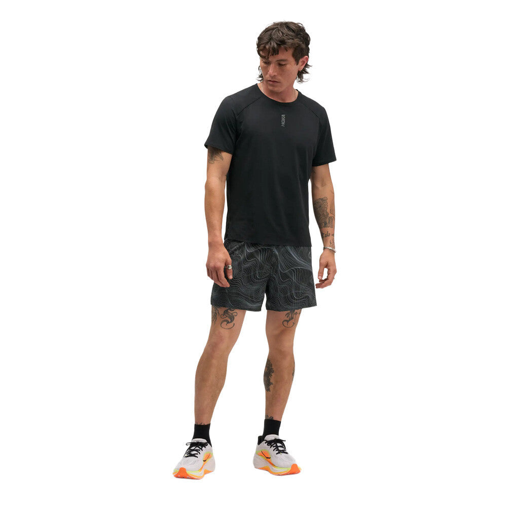 HOKA Glide 5 Inch Brief-Lined Men's Running Shorts - Black/White Print