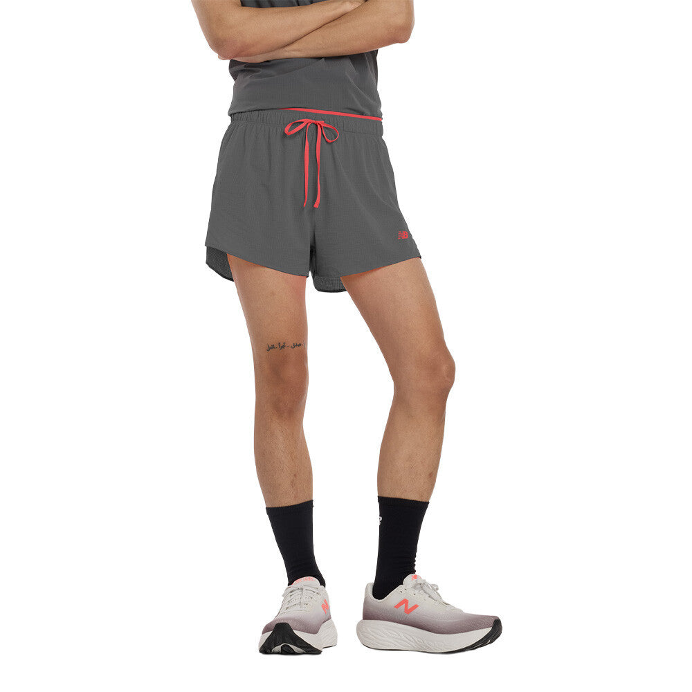 New Balance RC Seamless Ultra Light 3 Inch Men's Running Split Shorts - Grey/Urgent Red