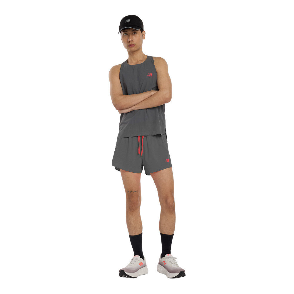 New Balance RC Seamless Ultra Light 3 Inch Men's Running Split Shorts - Grey/Urgent Red