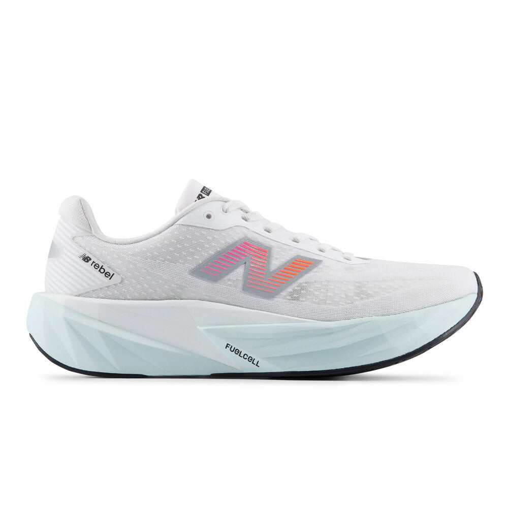 New Balance FuelCell Rebel v5 Men's Running Shoes - White/Pink Heat/Glint Blue