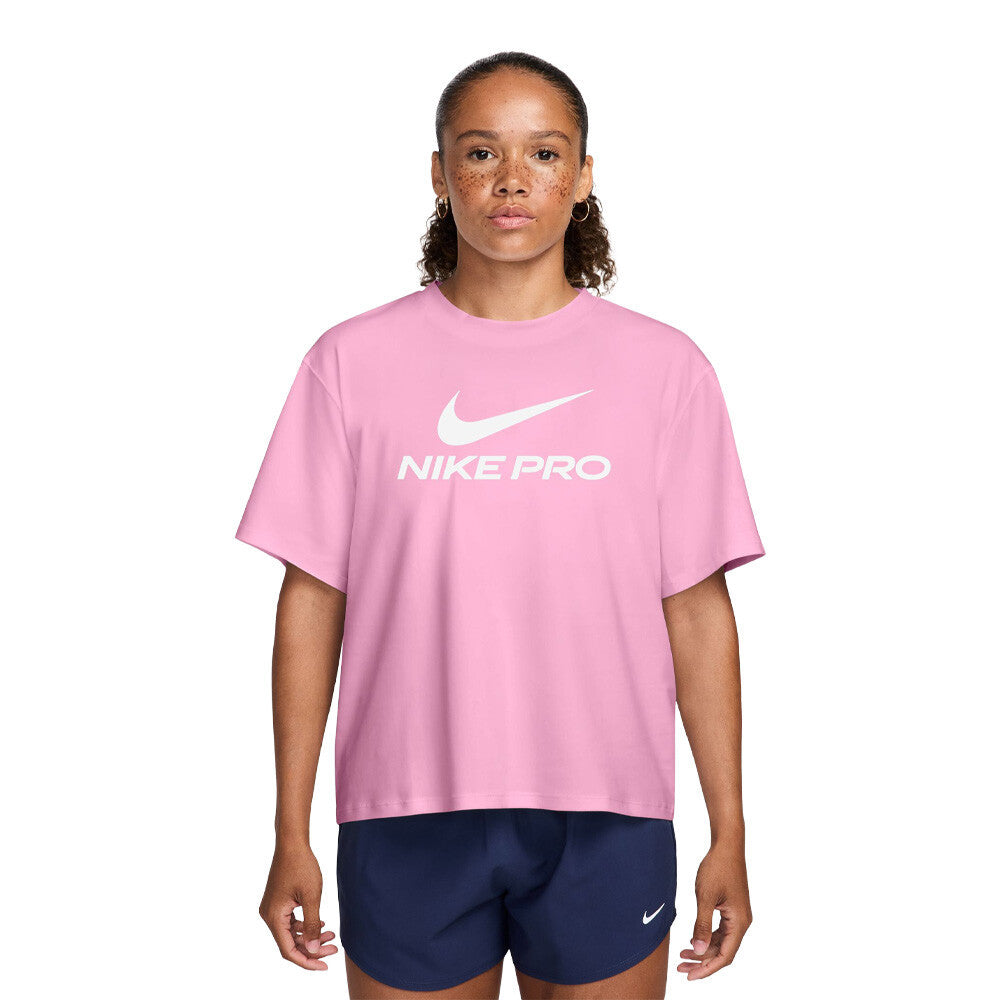 Nike Pro Dri-FIT Loose Women's T-Shirt - Pink Rise/White