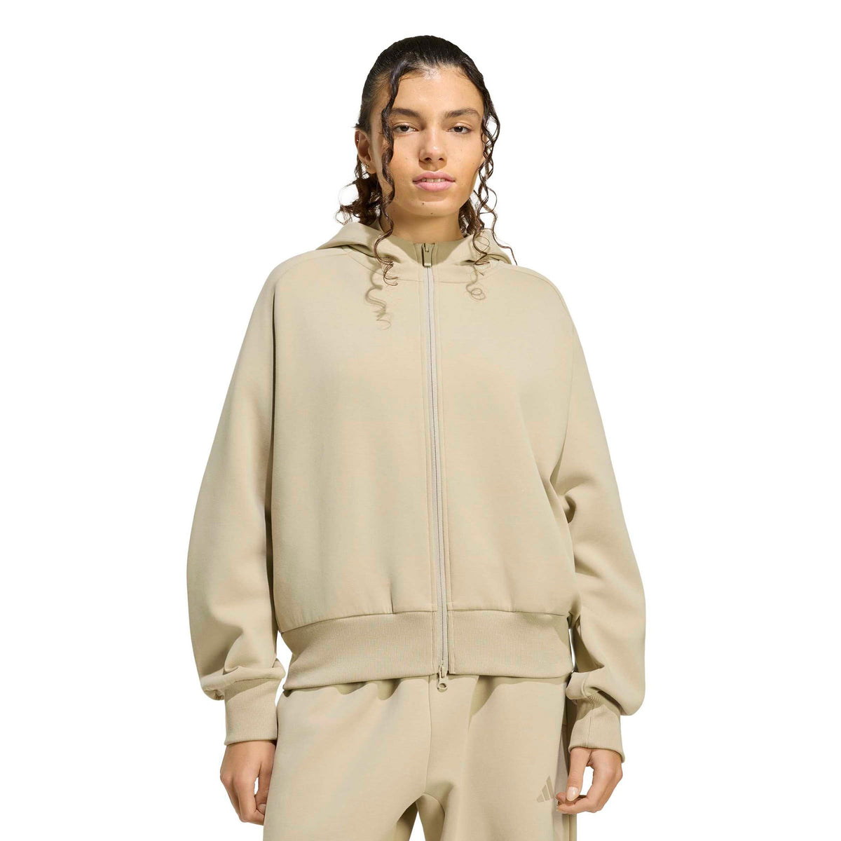 adidas Soft Lux Full-Zip Zip Women's Hoodie - Beige