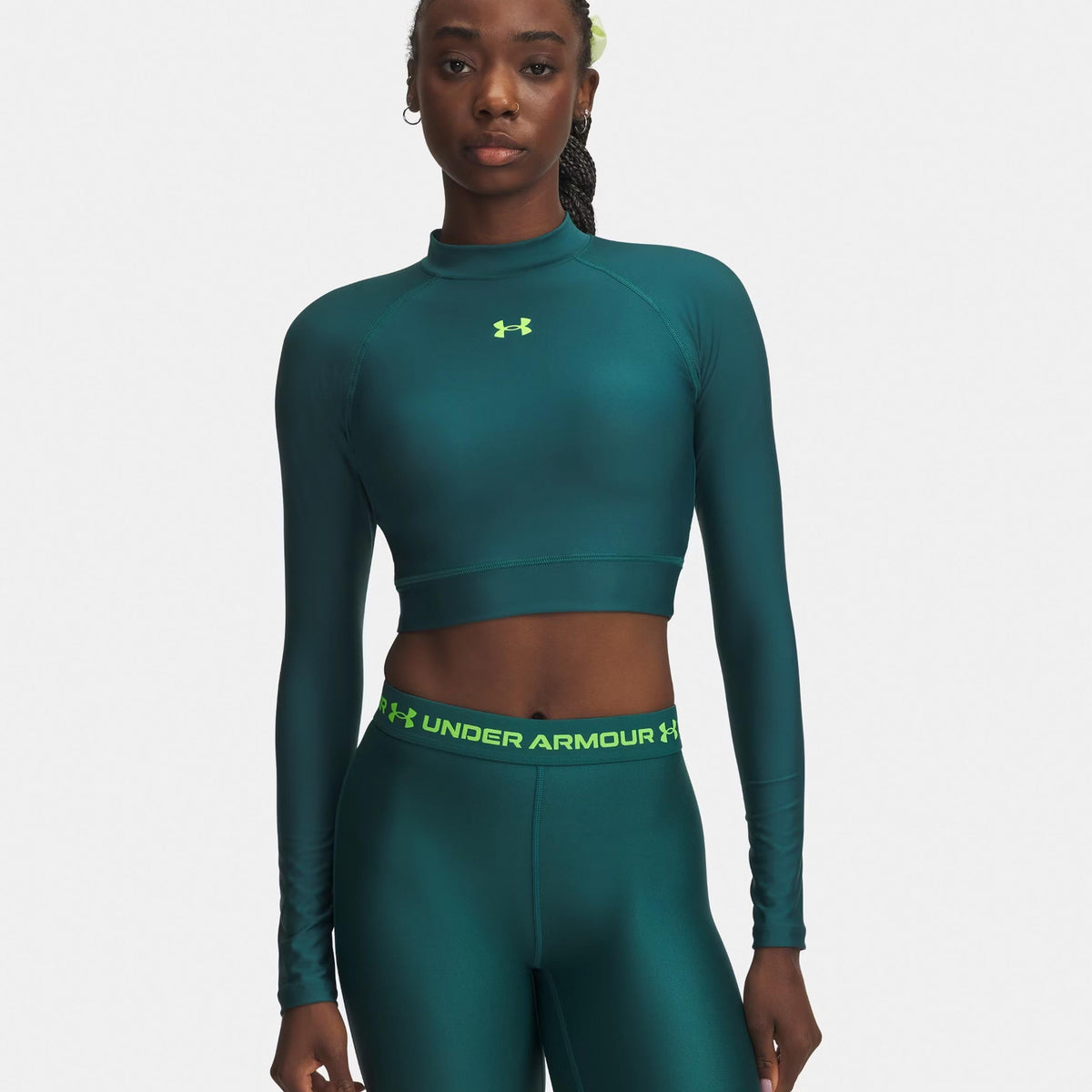 Under Armour HeatGear Crop Mock Women's Long Sleeve Top - Green/Green