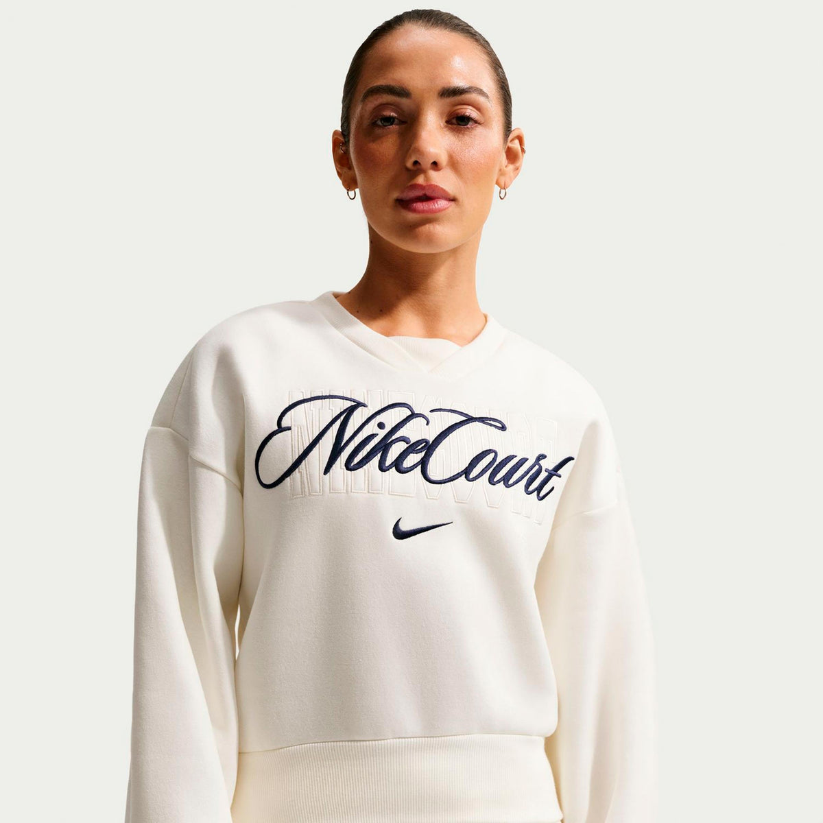 Nike Court Fleece Crew Women's Sweatshirt - Cream/Dark Blue