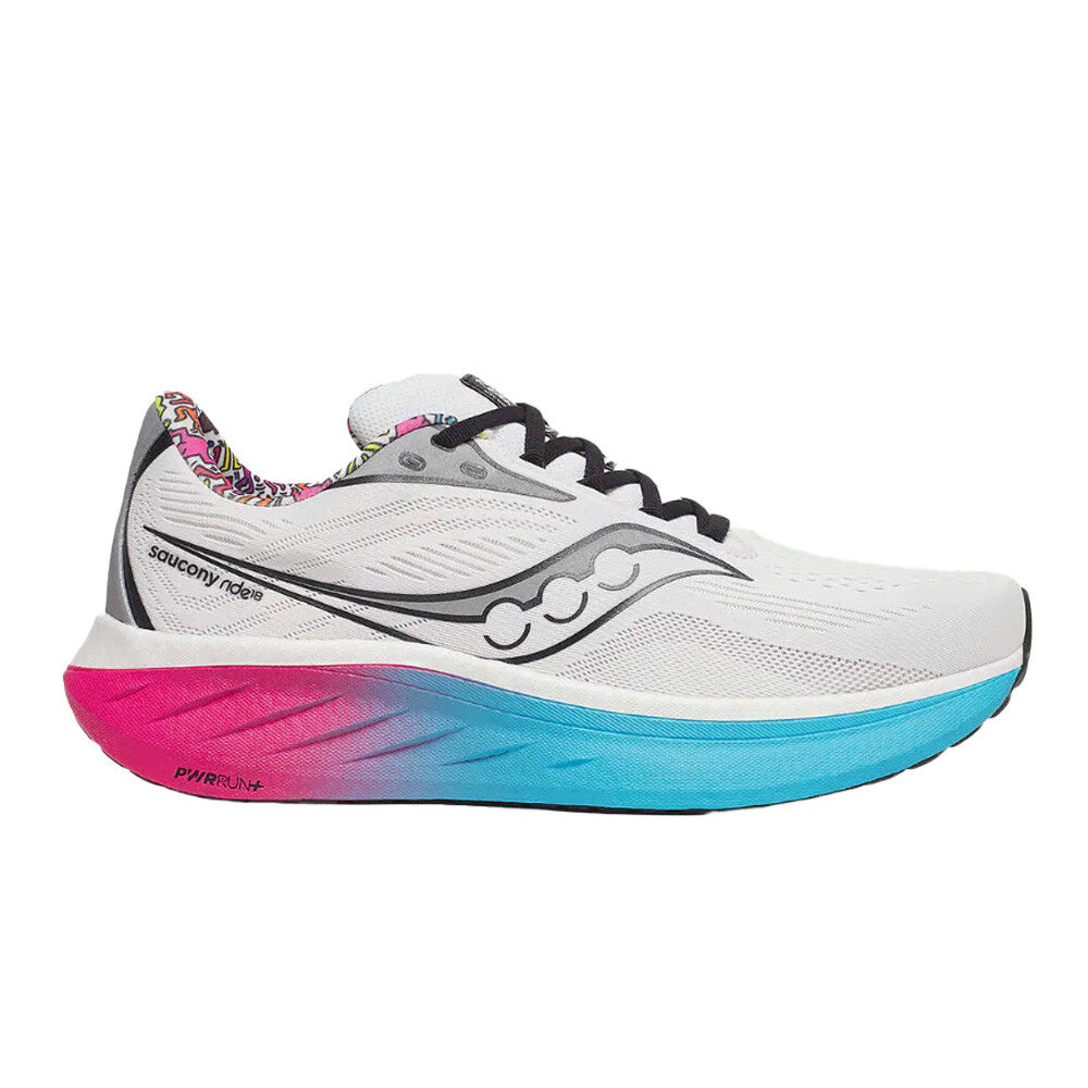Saucony Ride 18 Women's Running Shoes - White/Aqua/Pink