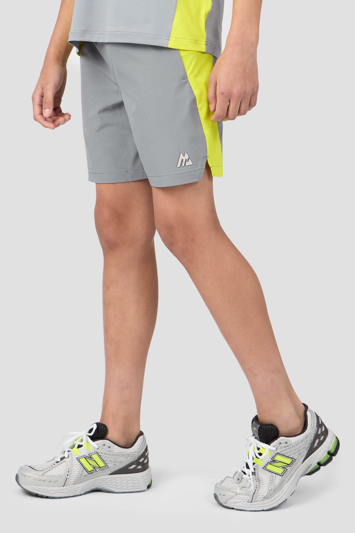 Montirex Junior MTX Run Turbo Short - Platinum Grey Electric Lime