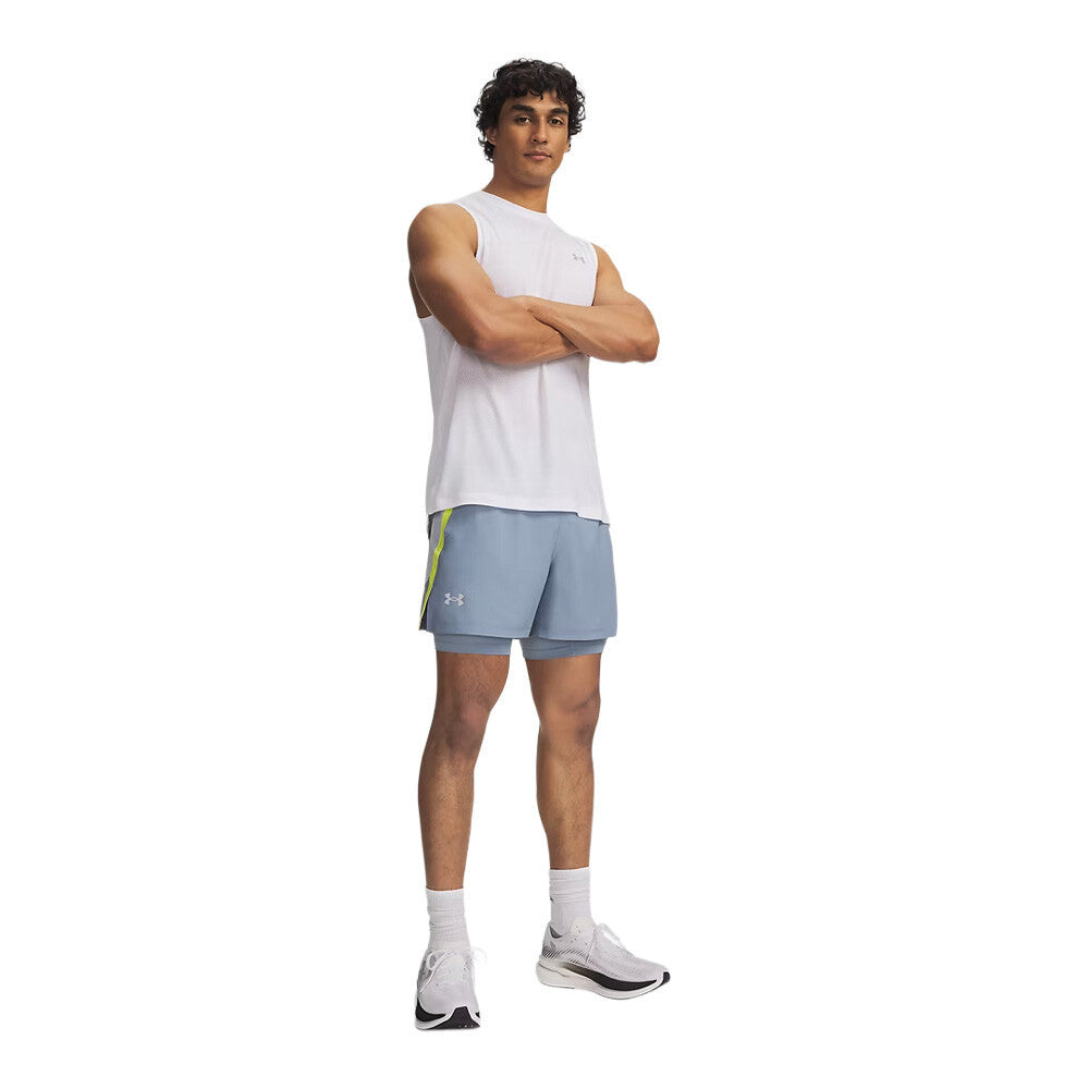 Under Armour Launch 2-In-1 5 Inch Men's Shorts - Blue Wind/Blue Fog/Reflective