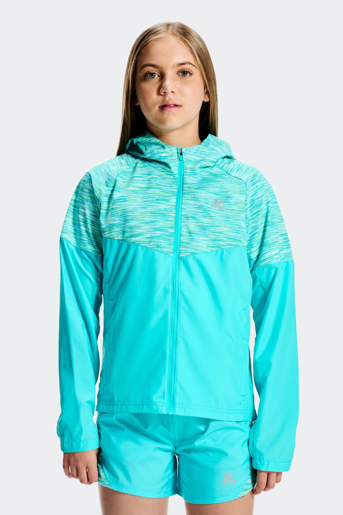 Montirex Girls' Trail Windbreaker - Vivid Aqua Lagoon Duck Egg Water Spring White