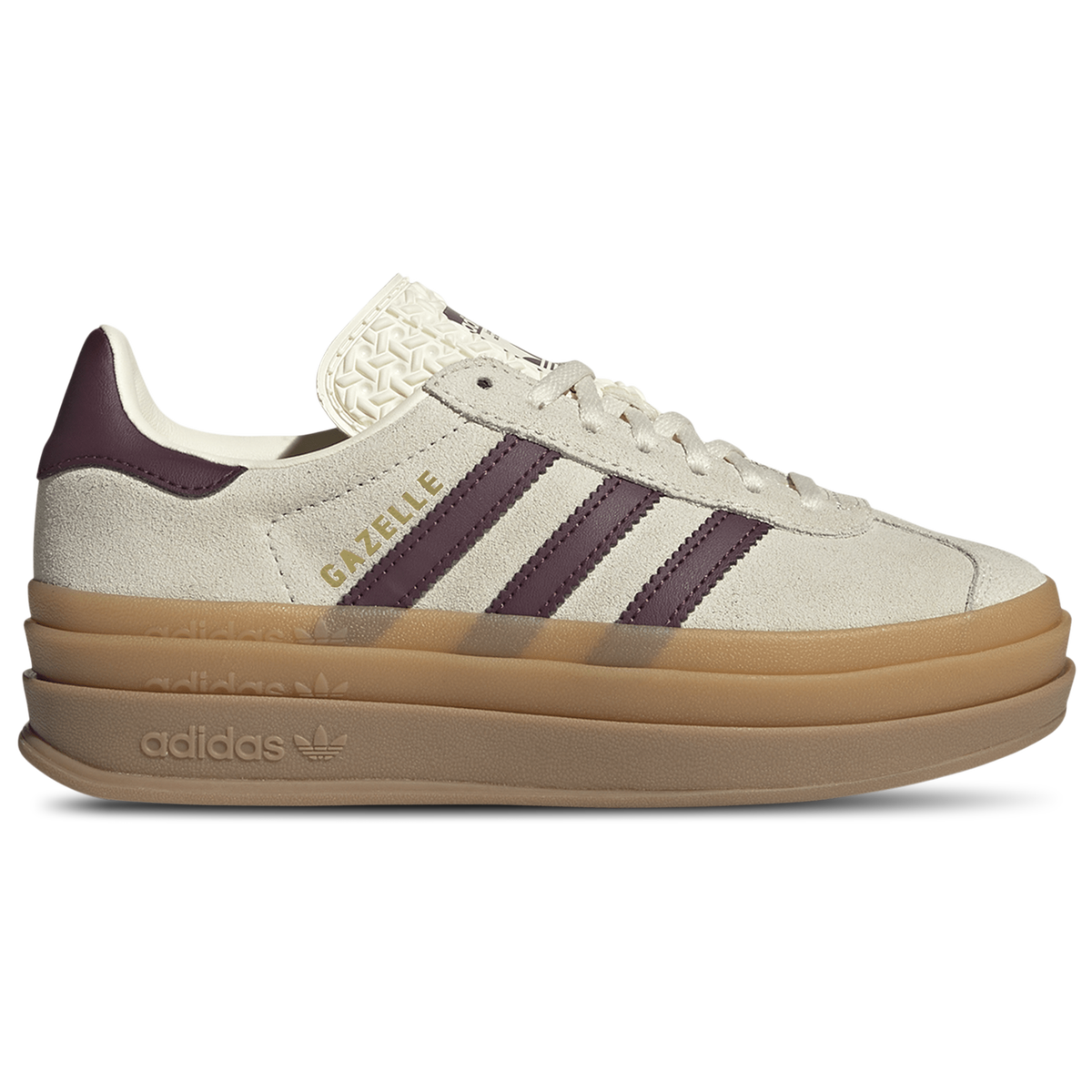 adidas Junior Gazelle Bold Trainers - Cream White Maroon Gold Metallic