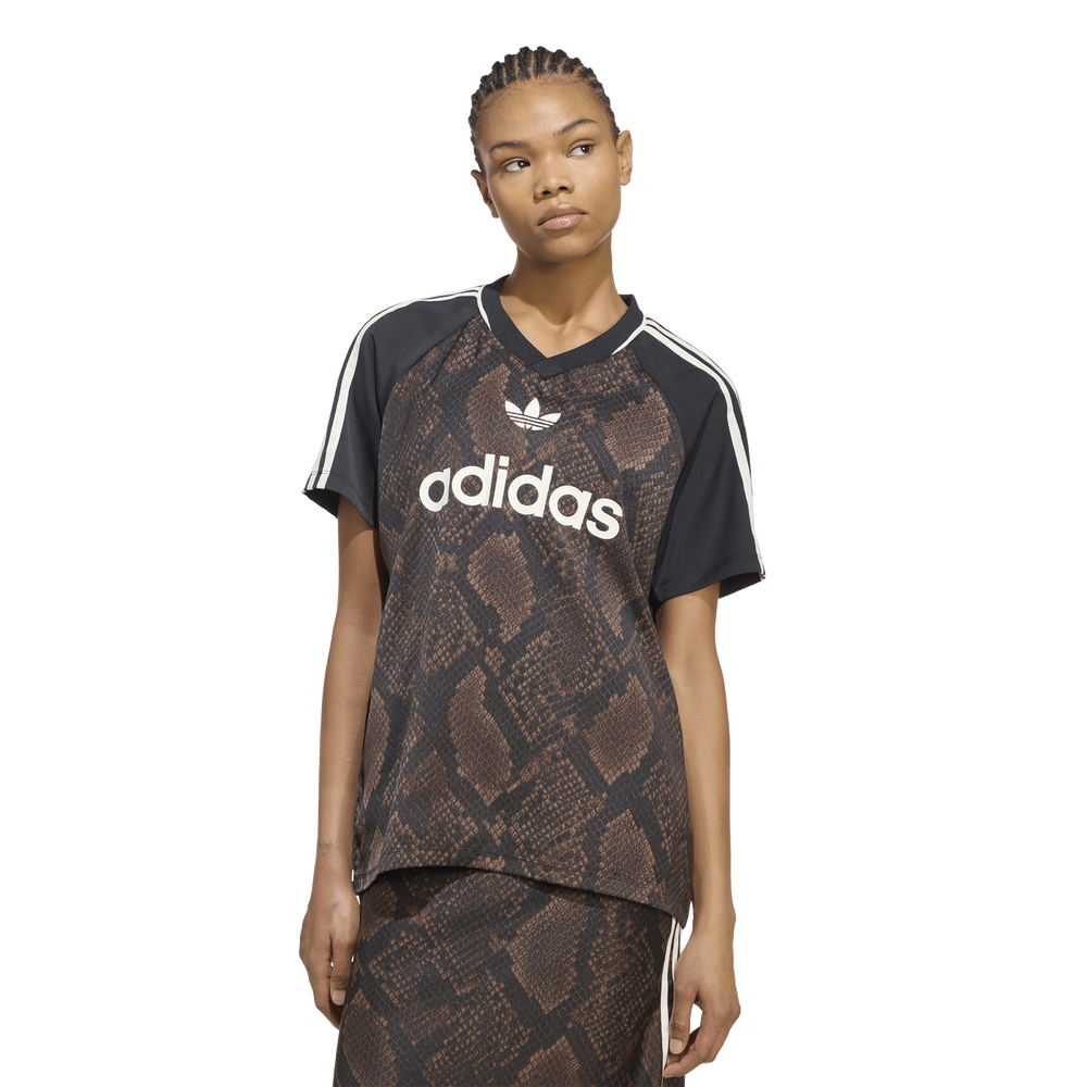 adidas Snake Print Satin Jersey Women's T-Shirt - Brown