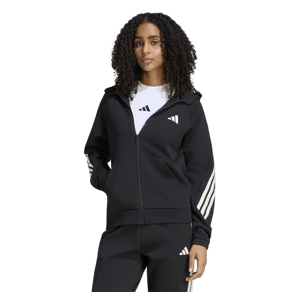 adidas Stadium Three Stripes Full Zip Women's Hoodie - Black