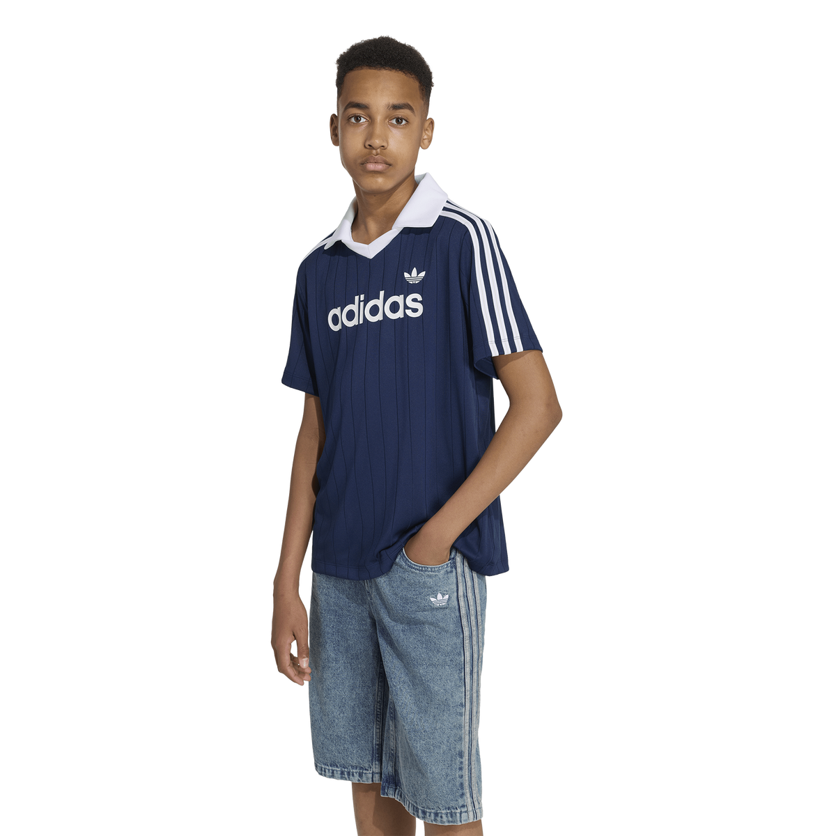 adidas Junior Loose Pinstripe T-Shirt - Blue