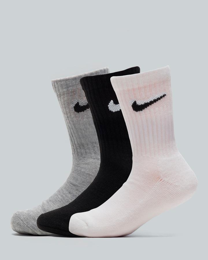 Nike Junior 3 Pack Basic Crew Sock - White Black Dark Grey Heather