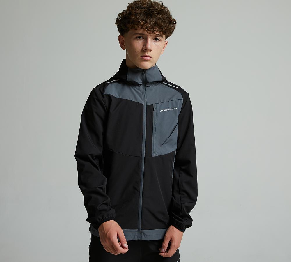 Monterrain Junior Deflect 2.0 Woven Running Jacket - Jet Black Iron Gate