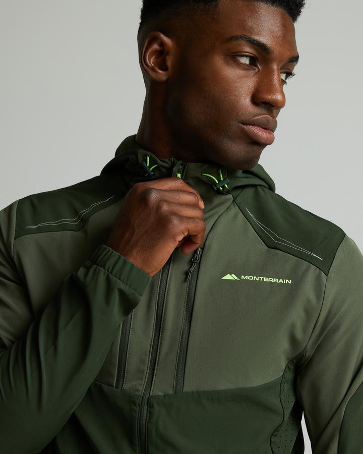 Monterrain Men's Orbit Woven Running Hoodie - Kombu Green/Beetle/Volt